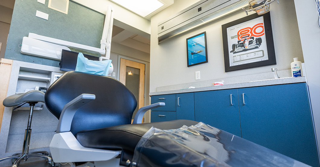 Front view of dental chair