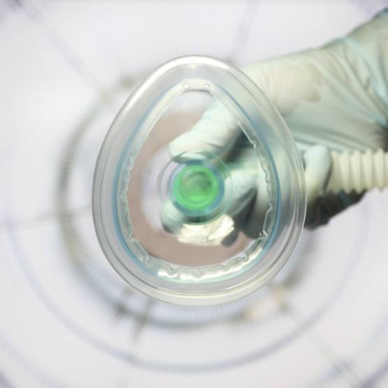 POV shot of mask being placed for nitrous oxide sedation